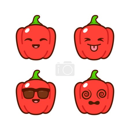 Illustration for Set of Cute Bell Pepper Stickers - Royalty Free Image
