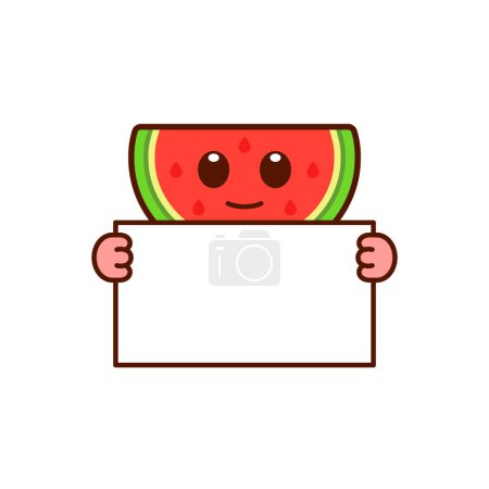 Illustration for Cute Watermelon Character Holding a Blank Sign - Royalty Free Image