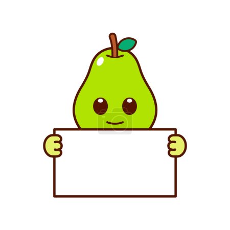 Cute Pear Character Holding a Blank Sign