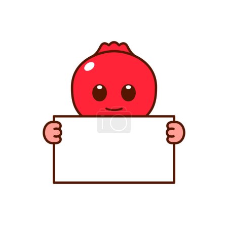 Illustration for Cute Pomegranate Character Holding a Blank Sign - Royalty Free Image