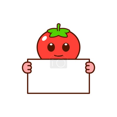 Foto de Lindo personaje de tomate sosteniendo un signo en blanco - Imagen libre de derechos