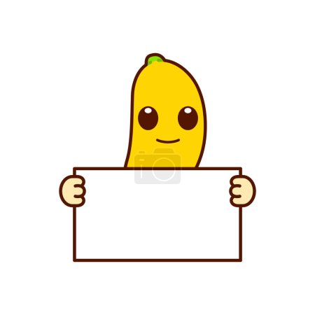 Foto de Lindo personaje de plátano sosteniendo un signo en blanco - Imagen libre de derechos