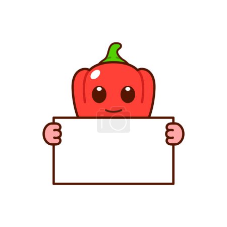 Illustration for Cute Bell Pepper Character Holding a Blank Sign - Royalty Free Image
