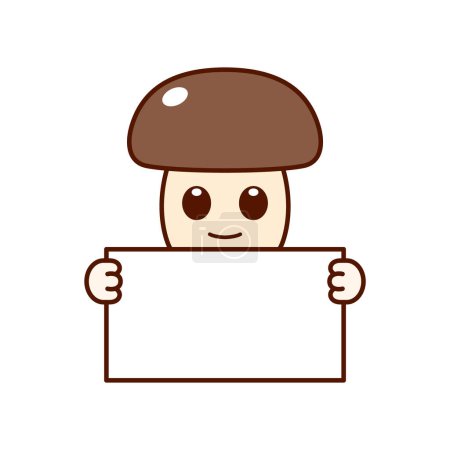 Cute Vegetable Mushroom Character Holding a Blank Sign