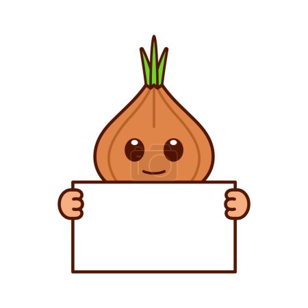 Illustration for Cute Onion Character Holding a Blank Sign - Royalty Free Image