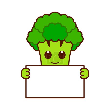 Cute Broccoli Character Holding a Blank Sign