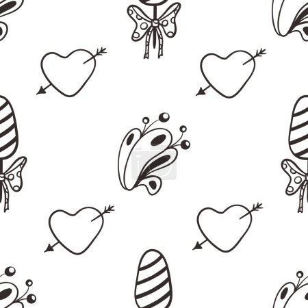 Illustration for Vector graphic abstact seamless pattern with candies, patterns and hearts on a white backgound - Royalty Free Image