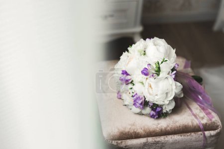 Photo for Beautiful wedding bouquet with different flowers, roses. - Royalty Free Image