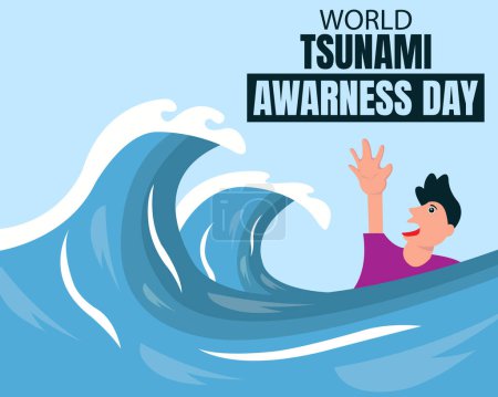 Ilustración de Ilustración vector gráfico de un hombre ahogado en el mar durante un tsunami, perfecto para el día internacional, el día mundial de la conciencia del tsunami, celebrar, tarjeta de felicitación, etc.. - Imagen libre de derechos