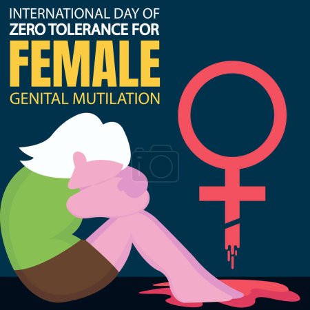 Illustration for Illustration vector graphic of a girl sits in pain bleeding, displaying the female gender symbol, perfect for international day, female genital mutilation, celebrate, greeting card, etc. - Royalty Free Image