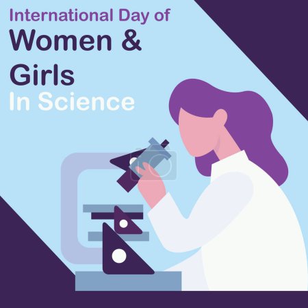 Téléchargez les illustrations : Illustration vector graphic of a woman is using a microscope to look at small objects, perfect for international day, women and girls in science, celebrate, greeting card, etc. - en licence libre de droit