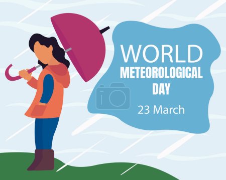 Illustration vectorielle d'une femme portant un parapluie lorsqu'il pleut dans le jardin, parfaite pour la journée internationale, la journée météorologique mondiale, célébrer, carte de v?ux, etc..