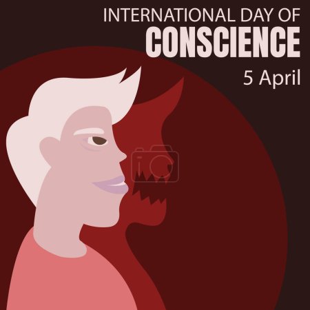 Illustration for Illustration vector graphic of a man with a demon shaped shadow, perfect for international day, international day of conscience, celebrate, greeting card, etc. - Royalty Free Image