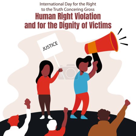 Illustration for Illustration vector graphic of a couple of people are leading a demo oration with a megaphone and a board, perfect for international day, human right violation, dignity of victims, celebrate, greeting - Royalty Free Image