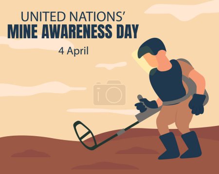 Illustration for Illustration vector graphic of a soldier checking a landmine, perfect for international day, united nations mine awareness day, celebrate, greeting card, etc. - Royalty Free Image