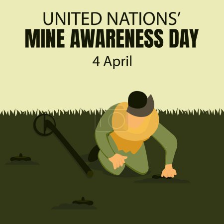 Illustration for Illustration vector graphic of a bomb squad checking a mine trap, perfect for international day, united nations mine awareness day, celebrate, greeting card, etc. - Royalty Free Image