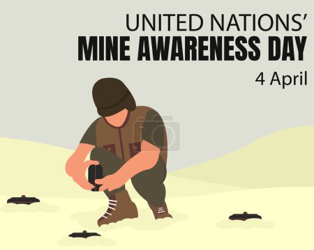 Illustration for Illustration vector graphic of a soldier holding a mine, perfect for international day, united nations mine awareness day, celebrate, greeting card, etc. - Royalty Free Image