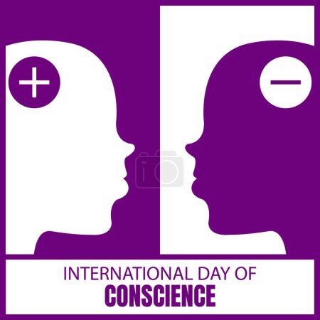 Illustration for Illustration vector graphic of two head silhouettes with positive and negative symbols, perfect for international day, international day of conscience, celebrate, greeting card, etc. - Royalty Free Image