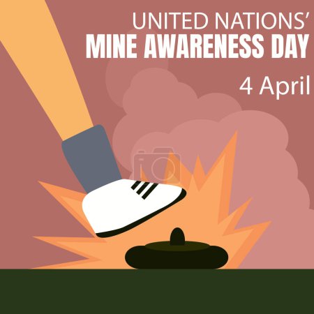 Ilustración de Illustration vector graphic of foot stepped on a mine trap in the ground, perfect for international day, united nations mine awareness day, celebrate, greeting card, etc. - Imagen libre de derechos