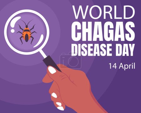 Ilustración de Illustration vector graphic of hand holding magnifying glass, showing kissing bug insect, perfect for international day, world chagas disease day, celebrate, greeting card, etc. - Imagen libre de derechos