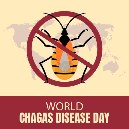 illustration vector graphic of prohibition of kissing bug insect symbol, showing world map, perfect for international day, world chagas disease day, celebrate, greeting card, etc.