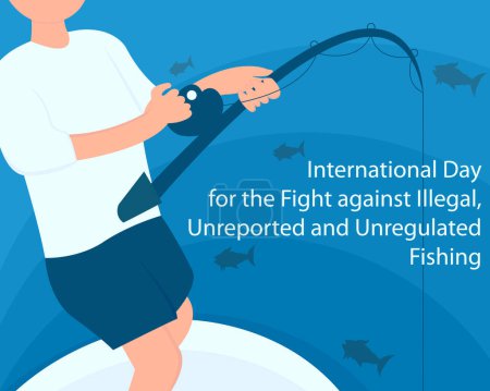 Illustration for Illustration vector graphic of a fisherman by the pond, perfect for international day, fight against illegal, unreported and unregulated fishing, celebrate, greeting card, etc. - Royalty Free Image