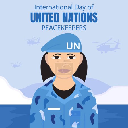 Téléchargez les illustrations : Illustration graphique vectorielle d'une femme soldat est sur une île de glace, parfait pour la journée internationale, les soldats de la paix des nations unies, célébrer, carte de vœux, etc.. - en licence libre de droit