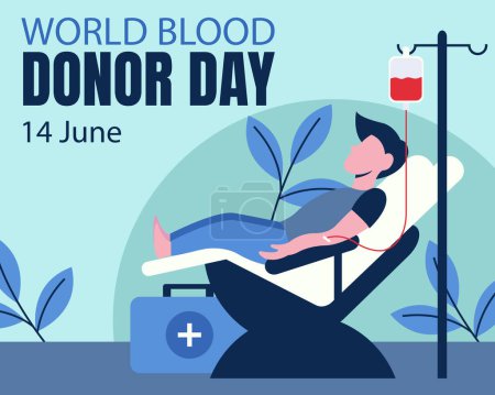 Ilustración de Ilustración vector gráfico de un hombre se acuesta y dona su sangre, perfecto para el día internacional, el día mundial del donante de sangre, celebrar, tarjeta de felicitación, etc.. - Imagen libre de derechos
