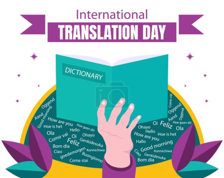 Illustration for Illustration vector graphic of hand holding dictionary book, perfect for international day, international translation day, celebrate, greeting card, etc. - Royalty Free Image