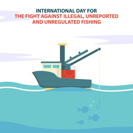 Illustration for Illustration vector graphic of fishing boats in the ocean, perfect for international day, the fight against, illegal, unreported, unregulated, fishing, celebrate, greeting card, etc. - Royalty Free Image