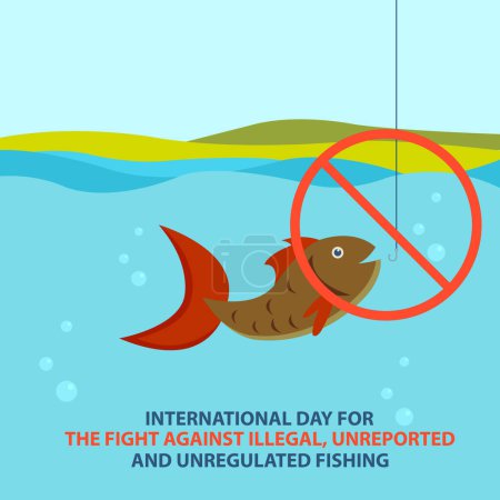 Illustration for Illustration vector graphic of a fish is eaten by fishing bait, perfect for international day, the fight against, unreported, unregulated, fishing, celebrate, greeting card, etc. - Royalty Free Image