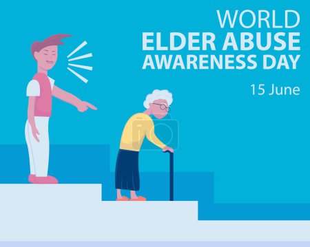 Illustration for Illustration vector graphic of a grandmother was scolded by a man when he came down the stairs, perfect for international day, world abuse elder awareness day, celebrate, greeting card, etc. - Royalty Free Image