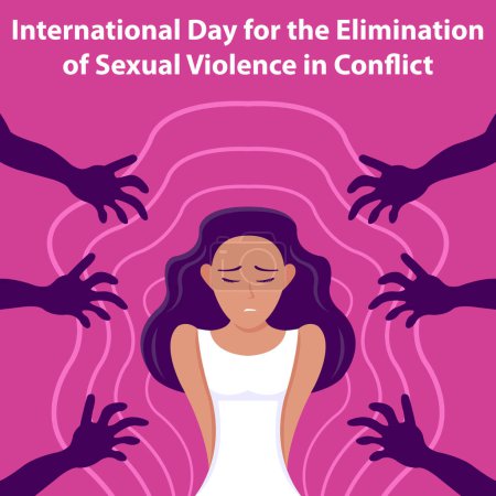 illustration vector graphic of a woman in a sexy dress, showing silhouette of hands, perfect for international day, elimination of sexual violence in conflict, celebrate, greeting card, etc.