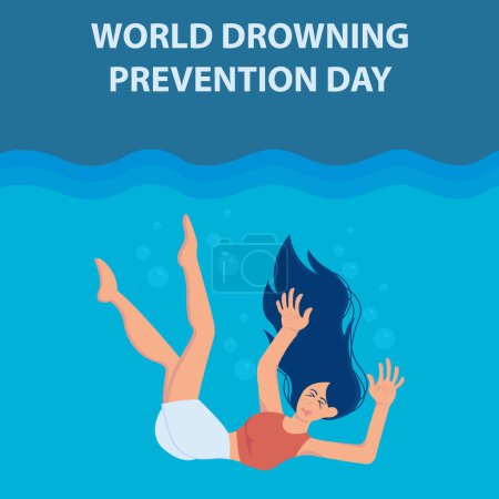 Téléchargez les illustrations : Illustration vectorielle d'une femme coulée au fond de la rivière, parfaite pour la journée internationale, journée mondiale de prévention des noyades, célébration, carte de vœux, etc.. - en licence libre de droit
