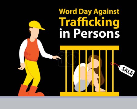 Illustration for Illustration vector graphic of a man sells a woman in an iron cage, perfect for international day, world day against trafficking in persons, celebrate, greeting card, etc. - Royalty Free Image