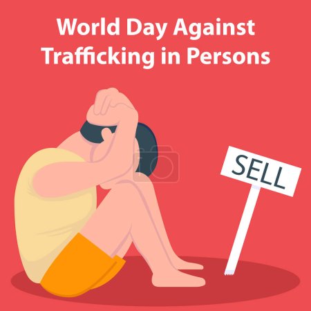 Illustration for Illustration vector graphic of a depressed man selling himself, perfect for international day, world day against trafficking persons, celebrate, greeting card, etc. - Royalty Free Image