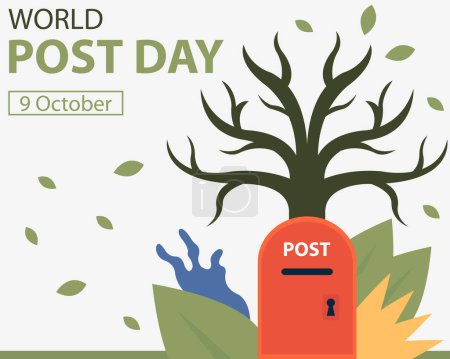 Illustration for Illustration vector graphic of post box under a dry tree, showing fallen leaves, perfect for international day, world post day, celebrate, greeting card, etc. - Royalty Free Image