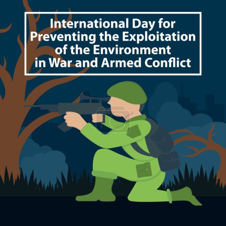 Illustration for Illustration vector graphic of a soldier is aiming at a target with a rifle, perfect for international day, preventing the exploitation, the environment, war and armed conflict, celebrate. - Royalty Free Image