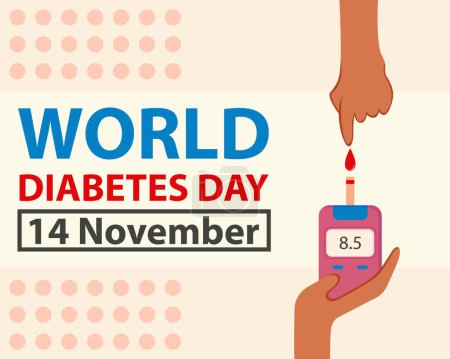 Illustration Vektorgrafik der Hände machen einen medizinischen Check mit einem Blutzuckermessgerät, um den Zuckerspiegel zu bestimmen, perfekt für den internationalen Tag, den Welt-Diabetes-Tag, feiern, Grußkarte, usw..