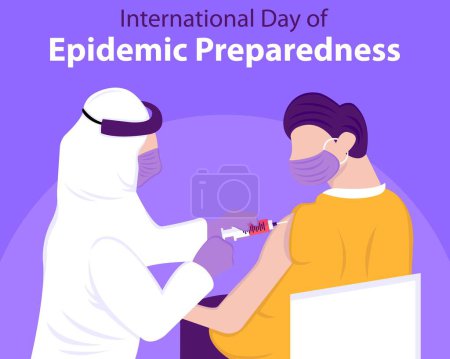 Illustration for Illustration vector graphic of a man is having his blood sample taken by officers, perfect for international day, epidemic preparedness, celebrate, greeting card, etc. - Royalty Free Image