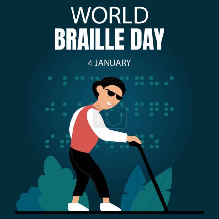 illustration vector graphic of Blind people walk with a walking stick, perfect for international day, world braille day, celebrate, greeting card, etc.