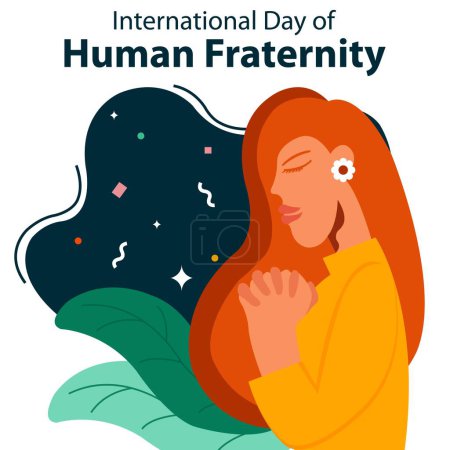 Illustrationsvektorgrafik einer jungen Frau betete inbrünstig, perfekt für den internationalen Tag, den internationalen Tag der menschlichen Brüderlichkeit, feiern, Grußkarte usw..