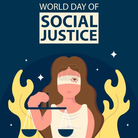 Illustration for Illustration vector graphic of The blindfold of the goddess Themis has holes in it, revealing her eyes, perfect for international day, world day of social justice, celebrate, greeting card, etc. - Royalty Free Image