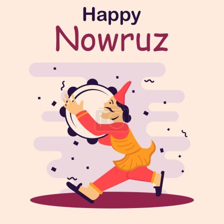 illustration vector graphic of a man ran with a tambourine, perfect for international day, happy nowruz, celebrate, greeting card, etc.