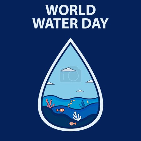 Illustration for Illustration vector graphic of Water droplets contain marine ecosystems, perfect for international day, world water day, celebrate, greeting card, etc. - Royalty Free Image