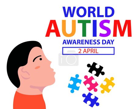 Illustration for Illustration vector graphic of a child looks up, revealing pieces of a puzzle, perfect for international day, world autism awareness day, celebrate, greeting card, etc. - Royalty Free Image