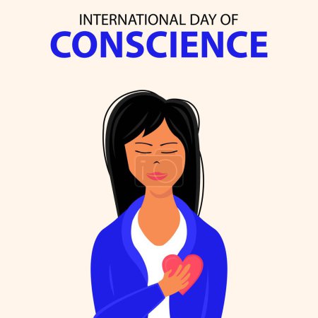 illustration vector graphic of a woman holds her chest, displaying a heart symbol, perfect for international day, international day of conscience, celebrate, greeting card, etc.
