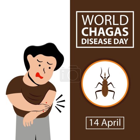 Illustration for Illustration vector graphic of a man is scratching the itchy skin of his hand, revealing an insect, perfect for international day, world chagas disease day, celebrate, greeting card, etc. - Royalty Free Image