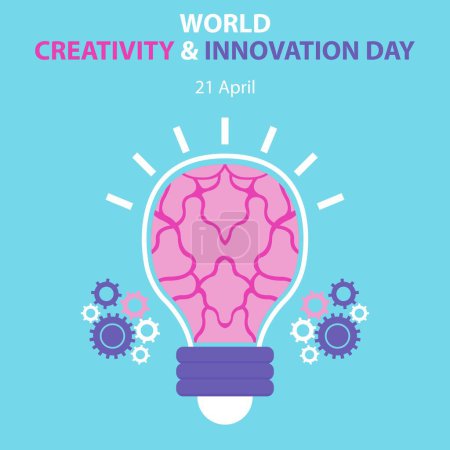 Illustration for Illustration vector graphic of the shining light contains the brain organ, showing gears, perfect for international day, world creativity and innovation day, celebrate, greeting card, etc. - Royalty Free Image