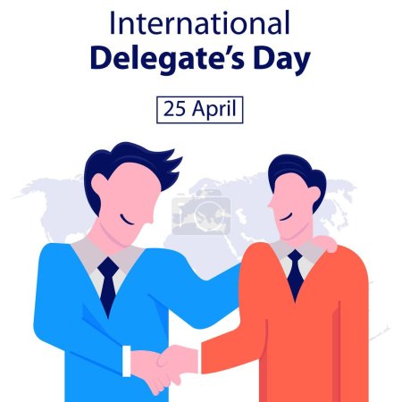 Ilustración de Ilustración gráfica vectorial de dos representantes de delegación masculina estrechó la mano, perfecto para el día internacional, día de delegados internacionales, celebrar, tarjeta de felicitación, etc.. - Imagen libre de derechos